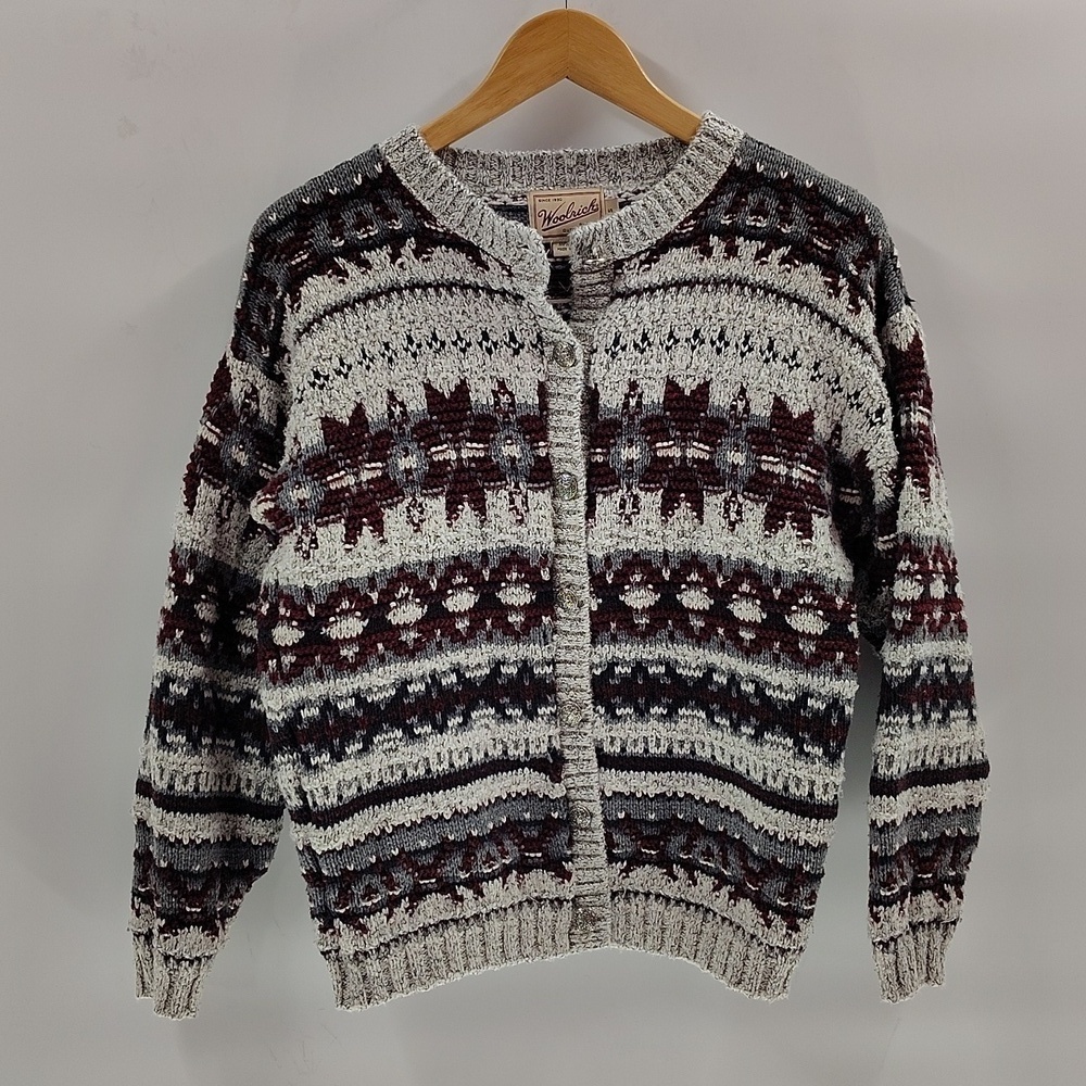 Woolrich Cardigan Sweater gray and maroon small button up vintage